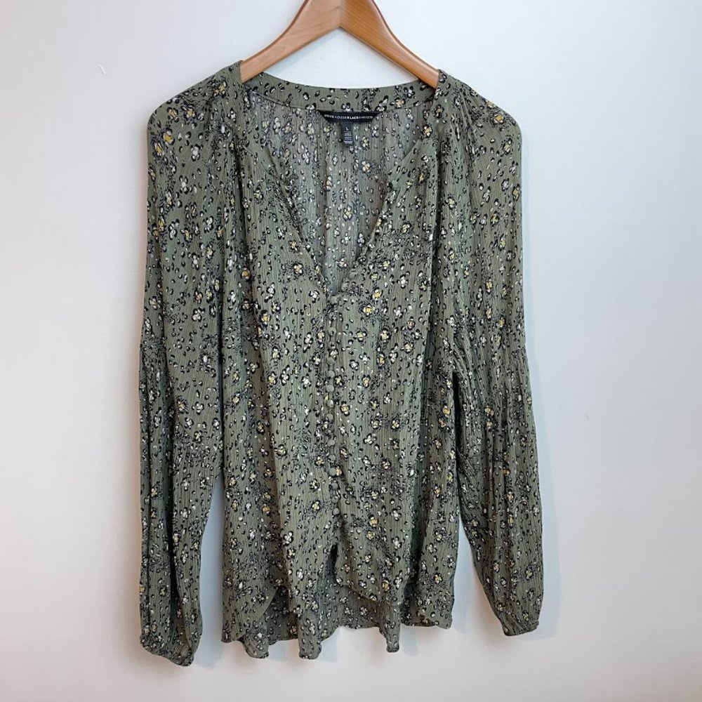 White House Black Market Button Up Animal Print Blouse